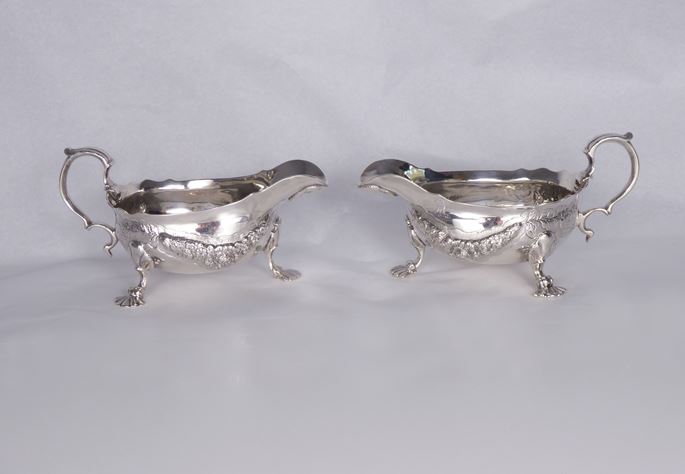 Pair of George II silver oval sauceboats by George Wickes | MasterArt